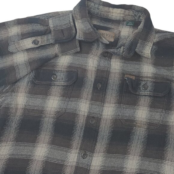 Orvis Brown Black Heavy Flannel Shirt Size Large Long Sleeve Pockets - Picture 1 of 8